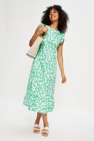 Thumbnail for your product : Dorothy Perkins Women's Green Printed Poplin Frill Midi - 10