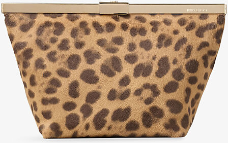 Jimmy Choo Womens Natural/Light Gold Ganache Leopard-Print Pony Hair-Leather Clutch Bag 1 Size