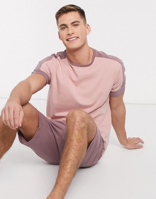 ASOS DESIGN lounge t-shirt and short pyjama set in pink