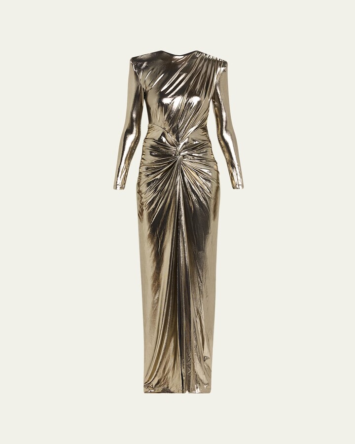 retrofete Fenella Metallic Long-Sleeve Twist Dress