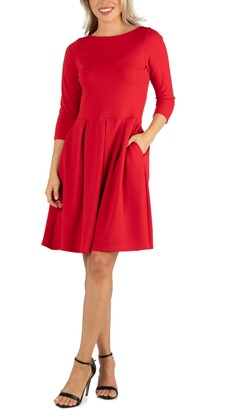 24seven Comfort Apparel Women's Knee Length Fit and Flare Dress with  Pockets - ShopStyle