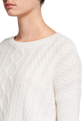 Neiman Marcus Cashmere Boat-Neck High-Low Cable-Knit Sweater