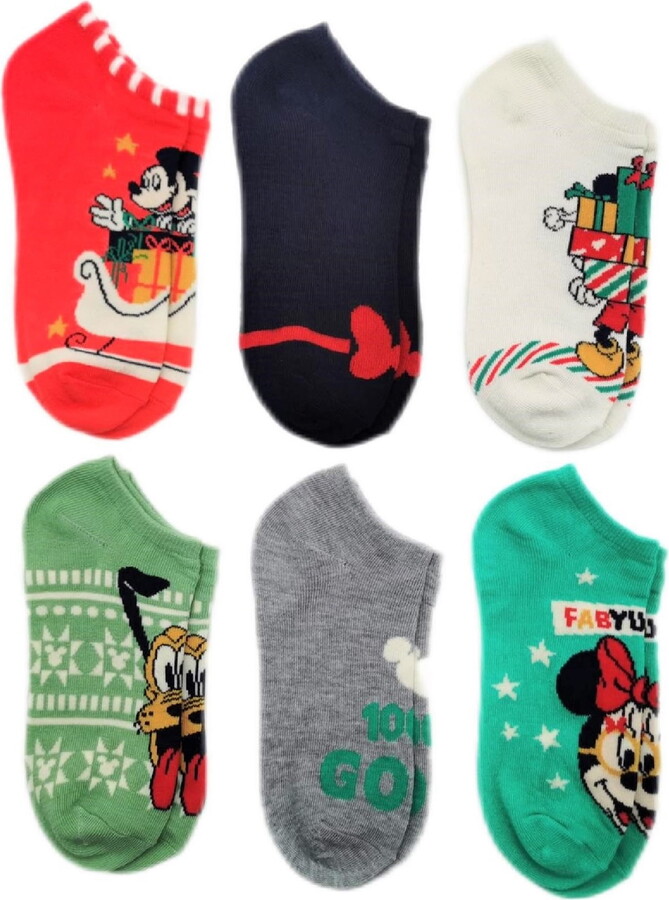 Mickey & Friends Women’s Holiday No Show Socks, 6-Pack, Size 4-10