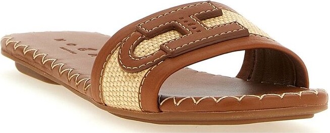Hogan H685 Raffia-Trim Flat Sandals