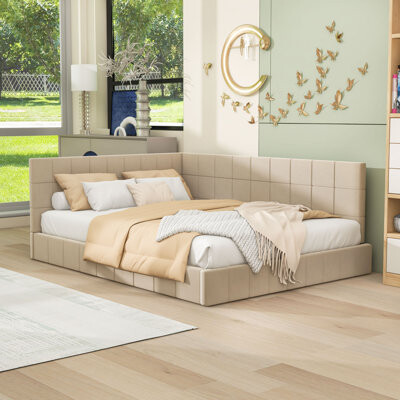 Full Size Velvet Upholstered Daybed with Unique Backrest