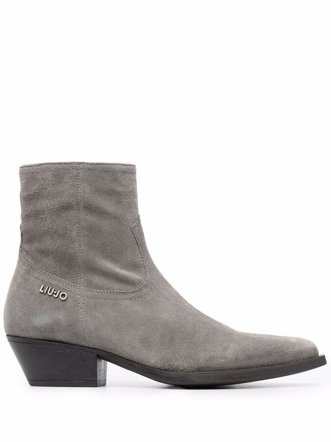 grey pointed ankle boots
