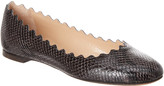 Thumbnail for your product : Chloé Lauren Scalloped Snake-Embossed Leather Ballerina Flat