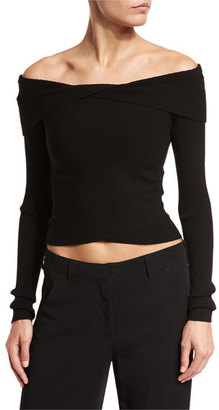 A.L.C. Rayne Cropped Overlap Ribbed Sweater, Black