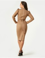 Thumbnail for your product : Little Mistress Luiza Tan Ribbed Knit Bodycon Midi Dress