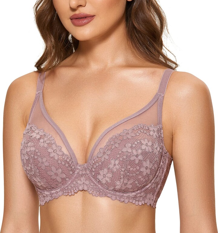 DOBREVA Women's Full Coverage Lace Bra Lightly Lined Plus Size