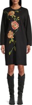 Embroidered Ponte Shift Dress 