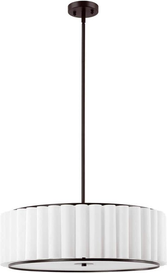 MLiAN 24 in. 5-Light Oil Rubbed Bronze Pleated Drum Chandelier with White Fabric Shade