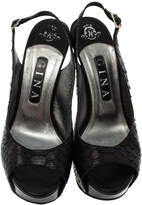 Thumbnail for your product : Gina Black Python Embossed Leather Peep Toe Platform Slingback Sandals Size 38.5