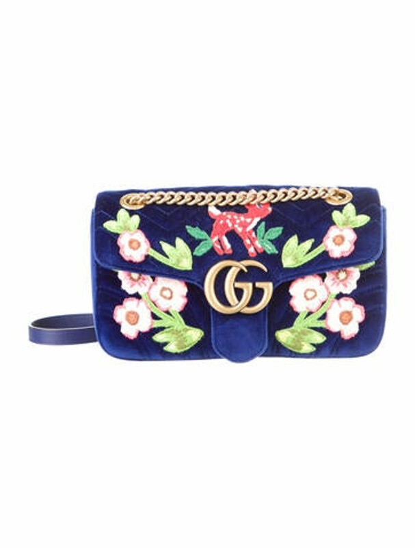 Gucci Small GG Marmont Matelasse Embroidered Velvet Shoulder Bag Blue -  ShopStyle