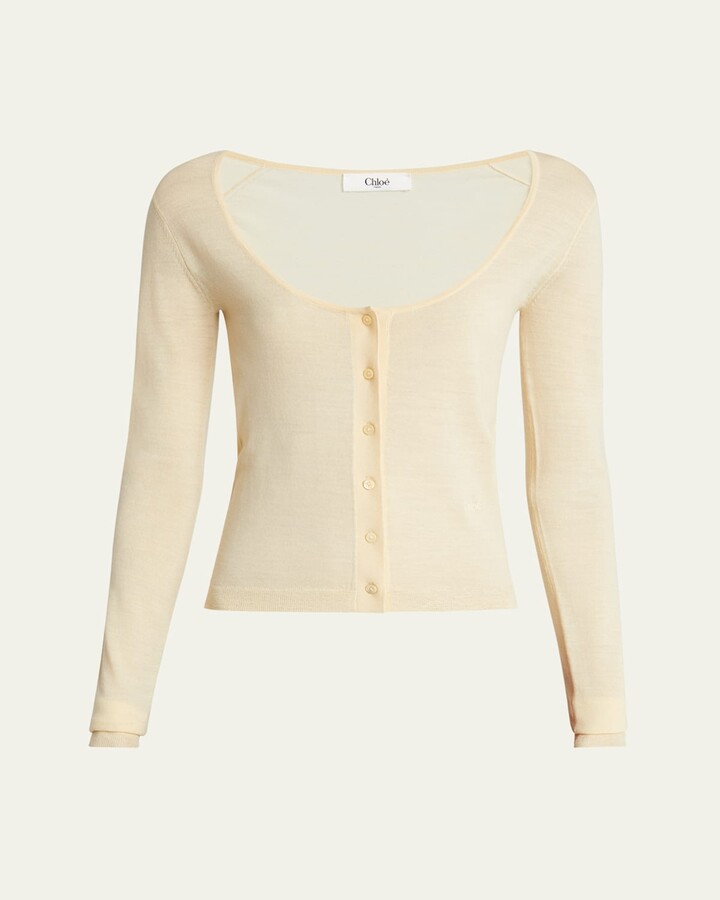 Chloé Scoop-Neck Fitted Wool Cardigan