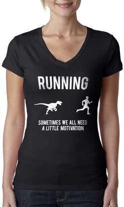 Crazy Dog T-shirts Crazy Dog Tshirts Womens Running We All Need A Little Motivation Raptor V Neck T Shirt -M