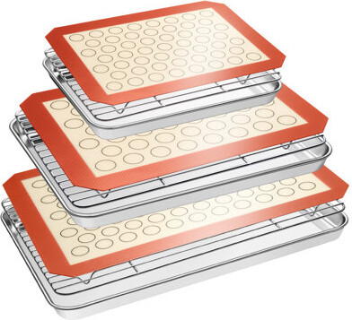 HENGANRUI Baking SetStainless Steel Sheet Pan With Cooling Rack & Silicone Mat Set Multi-Size  Warp Resistant & Heavy Duty(Red/3 Sheets + 3 Racks + 3 Mats)