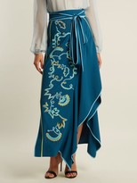 Thumbnail for your product : Peter Pilotto Embroidered Asymmetric Crepe-cady Skirt - Blue Multi