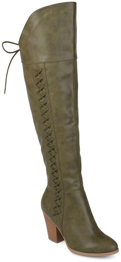 wide calf lace up thigh high boots