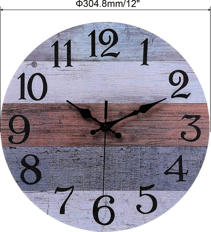 Unique Bargains 12" Wooden Wall Clock, Silent Retro Style Round Clocks