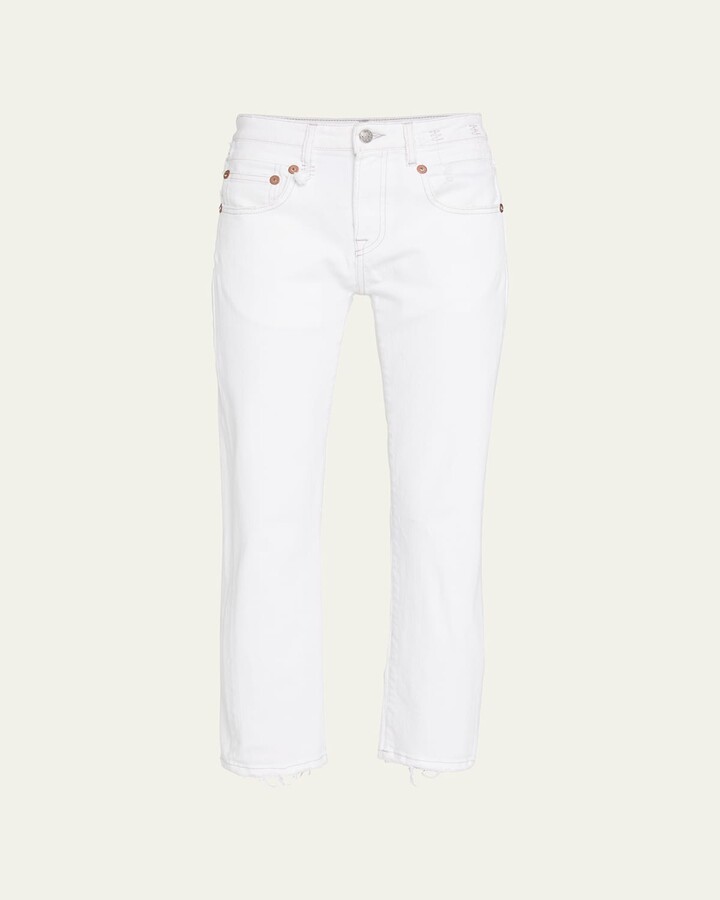 R 13 Boy Straight Cropped Frayed Hem Jeans