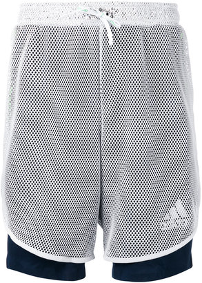 adidas By Kolor layered fishnet sport shorts