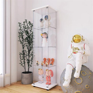 ERUPTA Glass Display Cabinet, Quick-Install Style 4-Shelf Curio Cabinet - 2  Door Glass Display Case with 5mm Tempered Glass Floor Standing Bookshelf