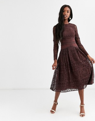 Asos Tall ASOS DESIGN Tall long sleeve dress in lace with geo lace trims