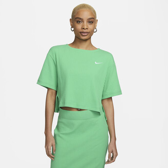 Nike Women's Sportswear Ribbed Jersey Short-Sleeve Top in Green