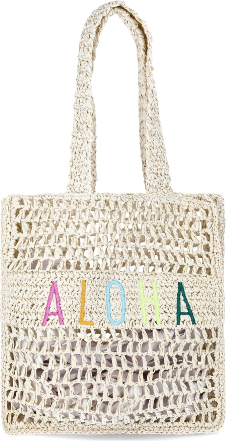 No Boundaries Women’s Festival Straw Tote Bag, Natural Aloha