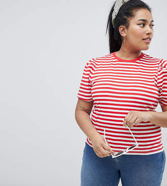 ASOS Curve DESIGN Curve puff sleeve t-shirt in stripe