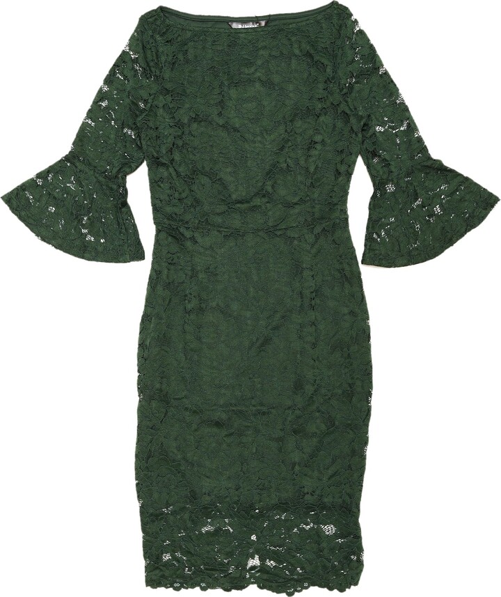 Allegra K Lace Sheath Dress for Women's Boat Neck Bell Sleeve Vintage