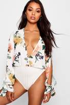 Thumbnail for your product : boohoo Petite Floral Split Sleeve Bodysuit