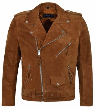 Smart Range Leather Co Ltd Brando Men's Real Leather Jacket Tan Suede Biker Motorcycle Style MBF (M)