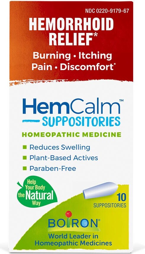 Boiron HemCalm Homeopathic Medicine for Hemorrhoid Relief Suppositories, 10 CT