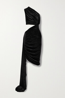 Rick Owens Ophelia One-shoulder Cutout Draped Velvet Mini Dress - Black