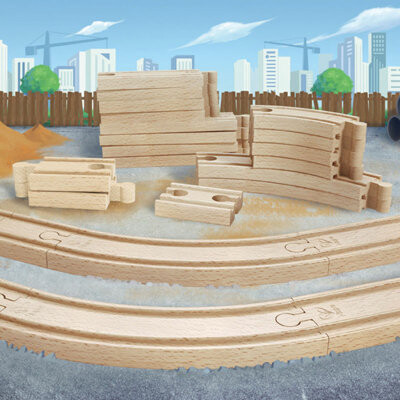 Hape 24 Piece Wooden Train Railway Super Expansion Rail Pack Building Set Kit