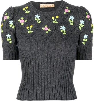 Cormio Oma floral-embroidered knit top