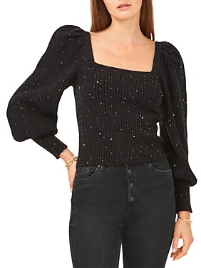 1 STATE Ribbed Square Neck Sparkle Sweater
