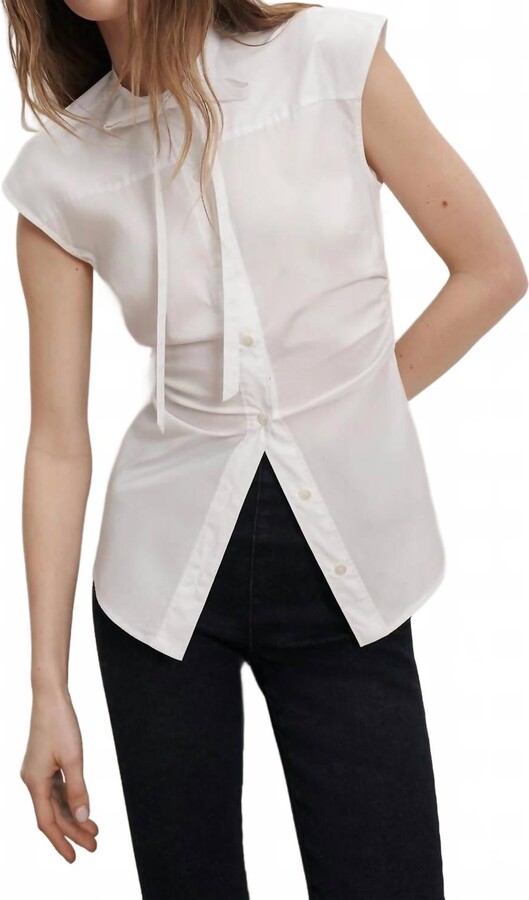 Veronica Beard Joon Tie-Neck Button-Down Blouse In White