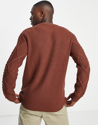 Jack and Jones cable knit sweater in brown - ShopStyle