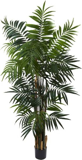 6Ft Potted Bulb Areca Palm Tree By Nearly Natural in Green