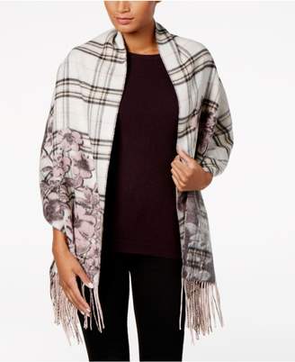 Charter Club Floral-Over-Plaid Blanket Wrap and Scarf in One, Created for Macy's