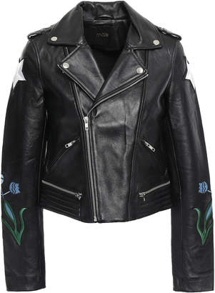 Maje Embroidered Leather Biker Jacket