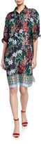 Thumbnail for your product : Rickie Freeman For Teri Jon Floral-Print Button-Front Elbow-Sleeve Shirtdress