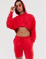 Thumbnail for your product : ASOS Design DESIGN crop oversized tracksuit with hood and shorts in red