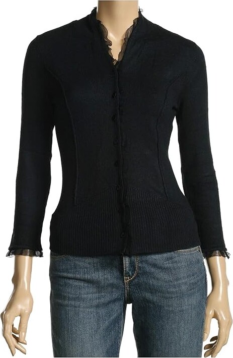 Nic+Zoe Party Cardy Women's Sweater Black Onyx : XS (US 0-2), Cotton/Nylon/Silk