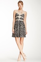Thumbnail for your product : Rebecca Taylor Tiger Print & Leather Cage Silk Dress