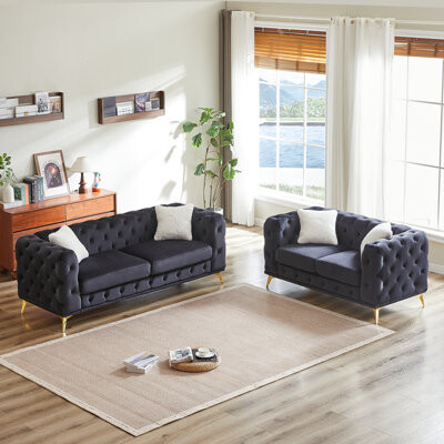 Everly Quinn 3 Seater + 2 Seater Combo Sofa Velvet Living Room Sofa With Solid Wood Frame And Metal Feet