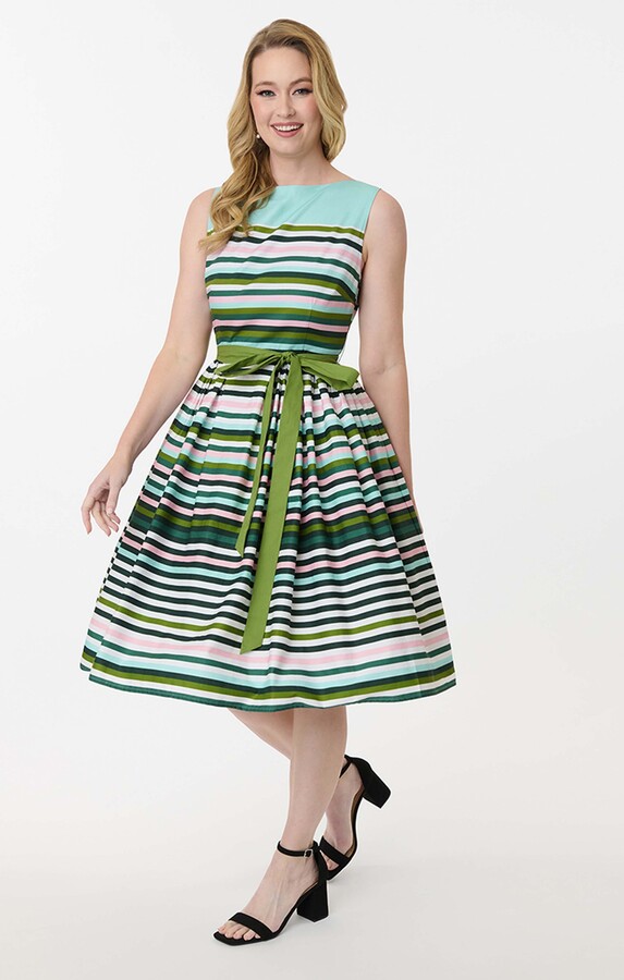 Unique Vintage Sleeveless Belted Swing Dress